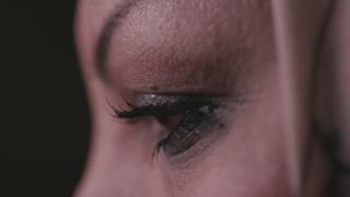 A close-up of a woman's face