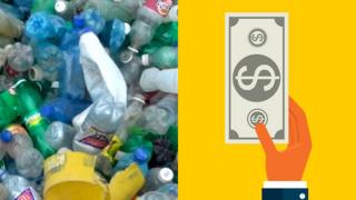 Composición con basura de plástico