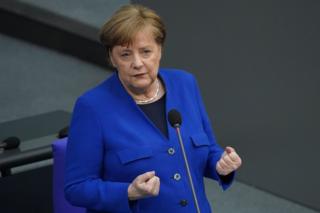 German Chancellor Angela Merkel in parliament in Berlin, 13 May