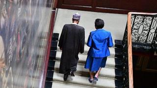 Nigeria president Muhammadu Buhari and Patricia Scotland (R), secretary-general of the Commonwealth