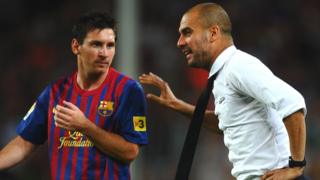 Lionel Messi y Pep Guardiola
