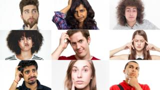 A composite image of young adults in thinking poses