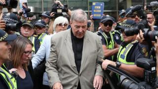 Cardinal Pell leaving a sentence hearing in Melbourne in February 2019