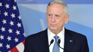 US Defence Minister James Mattis addresses the press during a NATO defence ministers" meetings at the NATO headquarters in Brussels