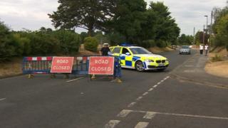 Police car and road closure in Weston Road
