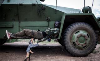 A soldiers from the Armed Forces of the Democratic republic of the Congo (FARDC) is seen at their military base on October 07, 2018 outside Oicha.
