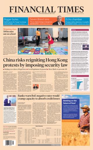 The Financial Times front page 22/05/20