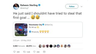 Sterling tweeted after the match.