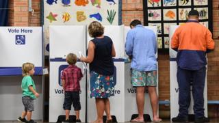 MARCH 23: Voters heading to cast their vote at Culburra Public School in the electoral district of South Coast on March 23, 2019 in Culburra Beach, Australia.