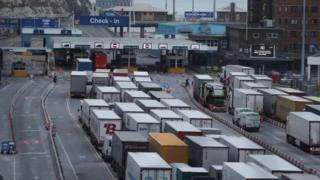 Lorries queue at Dover