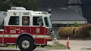 A fire engine near the scene of a plane crash in Texas, US