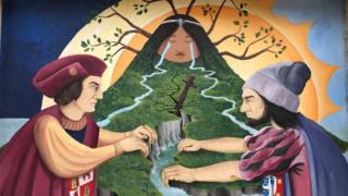 Mural que refleja el reparto de América Latina