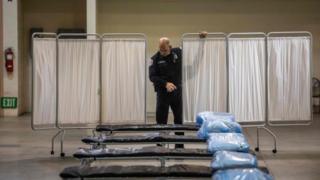 California National Guard setting up a hospital in Indio, California