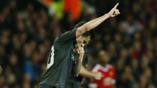 Liverpool’s Philippe Coutinho, celebrating after scoring against Manchester United at Old Trafford