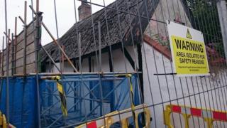 Scaffolding at cottage on Church St, Alvaston