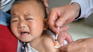 A child is vaccinated in Hebei province (file image)