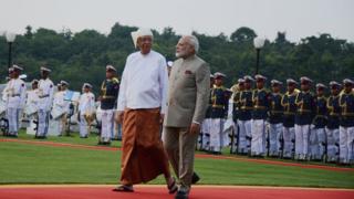 গার্ড অব অনারে নরেন্দ্র মোদির সাথে বার্মিজ প্রেসিডেন্ট