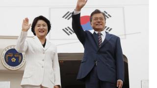 2018년 5월 21일 (현지시각) 미국 워싱턴에 도착한 문재인 대통령과 김정숙 여사