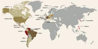 Un mapa con países con presencia de Legionarios de Cristo
