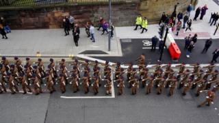 1st Battalion of The Duke Of Lancaster's Regiment march through the streets of Liverpool