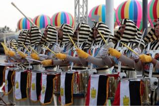 An Egyptian army band performs during the EDEX Egypt Defence Exhibition 2018, at new Cairo, Egypt - Monday 3 December 2018
