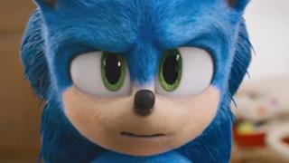 close up shot of sonic the hedgehog in new trailer