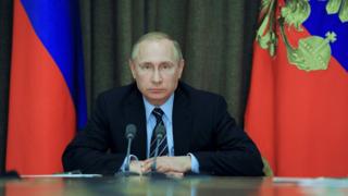 Russian President Vladimir Putin chairs a meeting with military officials at the Bocharov Ruchei state residence in Sochi, Russia, May 13, 2016.
