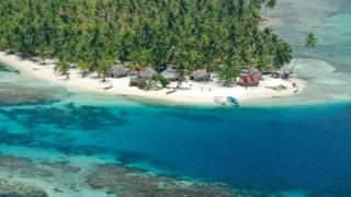 加勒比地區聖布拉斯(San Blas)的棕櫚樹和海島。