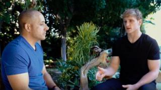 Suicide survivor Kevin Hines speaks to Logan Paul in a screengrab from video