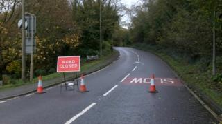 Road closure sign on a main country road