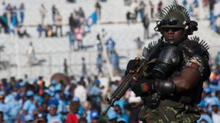 A soldier at Malawi President Peter Mutharika swearing-in ceremony on Tuesday 28 May 2019