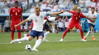 Harry Kane scoring his first penalty against Panama.