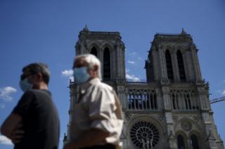 Work on top of Notre-Dame Cathedral, in Paris, France, 08 June 2020