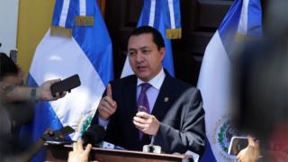 President of the Legislative Assembly of El Salvador, Mario Ponce, offers a press conference in San Salvador, El Salvador, 10 February 2020.