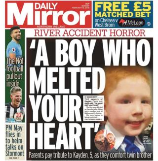 The front page of Monday's Daily Mirror