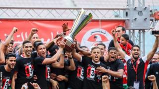 Club Africain wakishangilia baada ya ushindi wa kombe la Tunisia