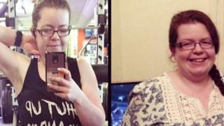 Emma Halford antes y después de perder 45kg.
