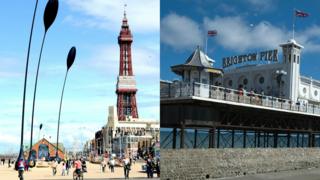 Blackpool tower and Brighton pier