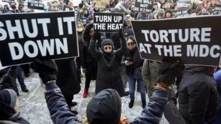 Protesters attend at the Metropolitan Detention Center in Brooklyn, 2 February