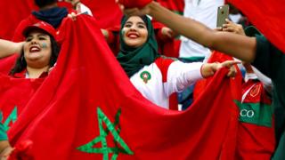 Morocco fans inside the stadium before the match, Kaliningrad, Russia - Monday 25 June 2018