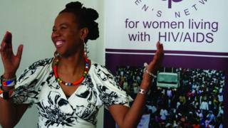 Prudence Mabele claps her hands