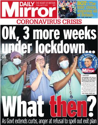 Daily Mirror front page, 17/4/20