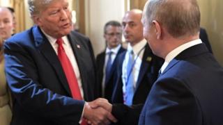 US President Donald Trump (left) and Russian President Vladimir Putin (right) in Helsinki, Finland. Photo: 16 July 2018
