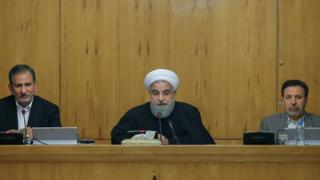A handout photo made available by the presidential official website shows, Iranian President Hassan Rouhani (C) speaks during a cabinet meeting in Tehran, Iran, 31 December 2017.
