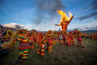 Revellers in Podence, Portugal