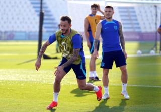 James Maddison training with the England squad at the 2022 World Cup