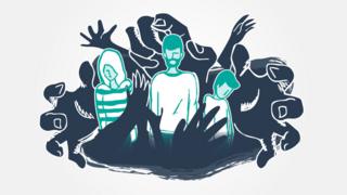 Ilustración de una familia atrapada.