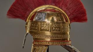 One of the reconstructed helmets