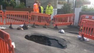 A sink hole in Gibbs Road, Newport