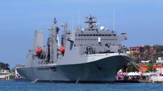 磐石艦是台灣自建的油彈補給艦,據了解美軍官員登上這艘軍艦的原因與朝鮮半島的危機無關。